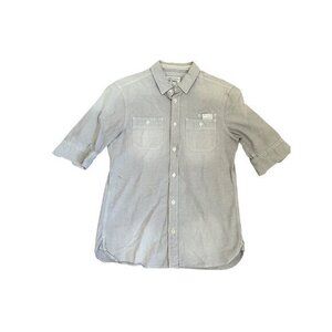 Allsaints Gray Button-Up Shirt With 3/4 Sleeves & Dual Chest Pockets - Size S